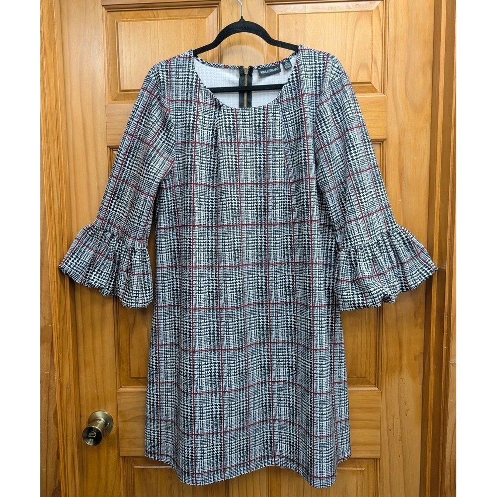 Nina Leonard Women's XL Dress Back Gold Zip 3/4 Bell Sleeves Business Stretchy - Picture 8 of 11